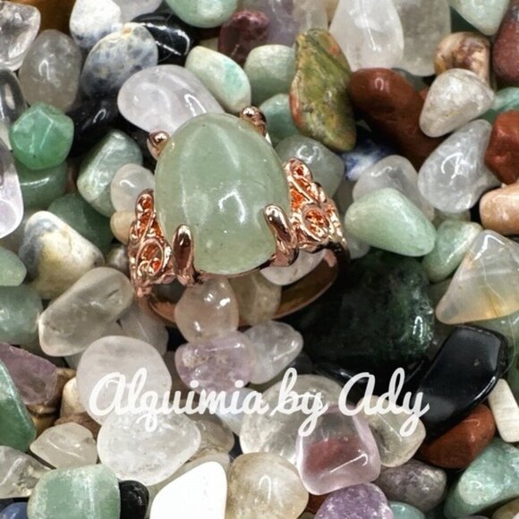 Rose gold and green jade ring - Picture 2 of 3